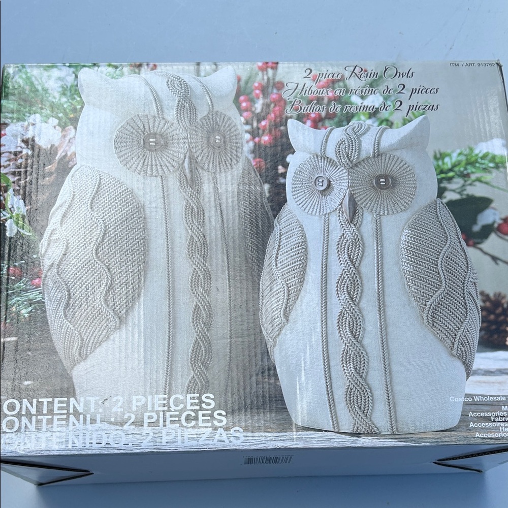 Decorative Resin Owl Set - Cream and Gray